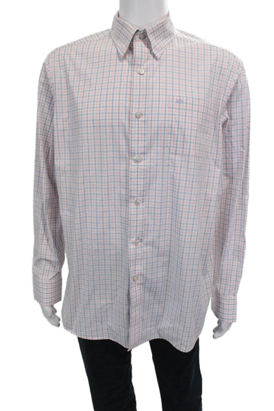 Southern Tide Mens Cotton Plaid Print Button Down Shirt White