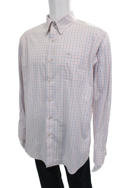 Southern Tide Mens Cotton Plaid Print Button Down Shirt White