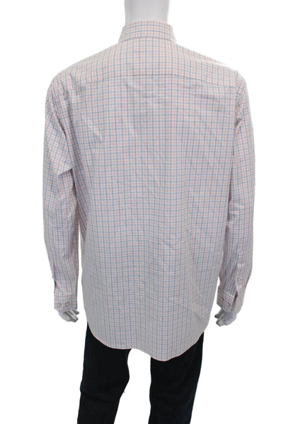 Southern Tide Mens Cotton Plaid Print Button Down Shirt White
