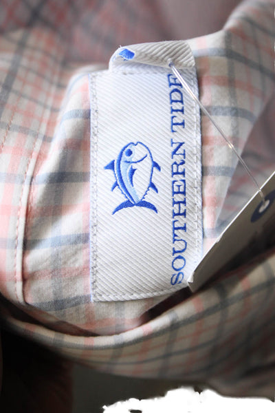 Southern Tide Mens Cotton Plaid Print Button Down Shirt White