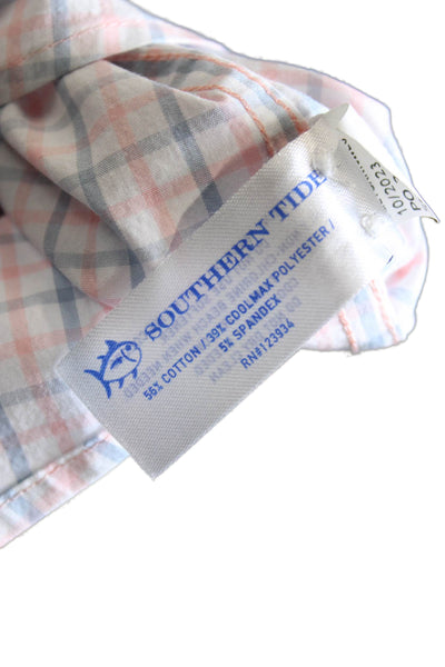 Southern Tide Mens Cotton Plaid Print Button Down Shirt White