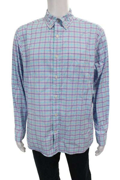 Vineyard Vines Mens Cotton Plaid Button Down Shirt Blue Size L