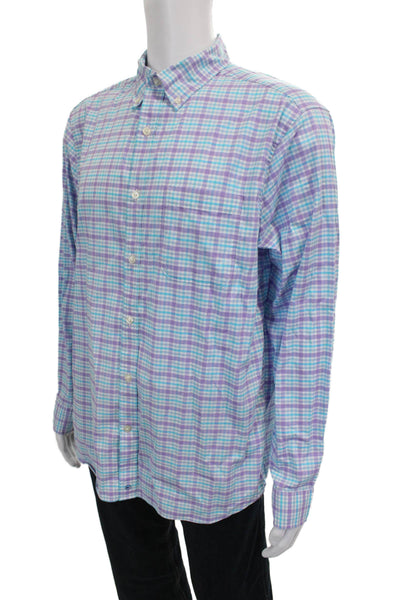 Vineyard Vines Mens Cotton Plaid Button Down Shirt Blue Size L