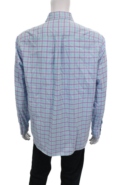 Vineyard Vines Mens Cotton Plaid Button Down Shirt Blue Size L