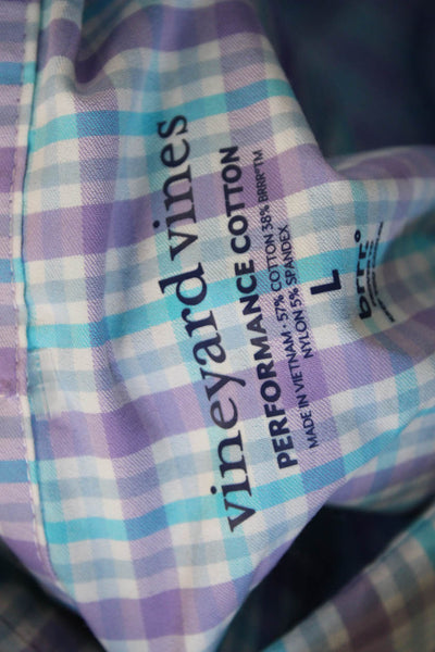 Vineyard Vines Mens Cotton Plaid Button Down Shirt Blue Size L
