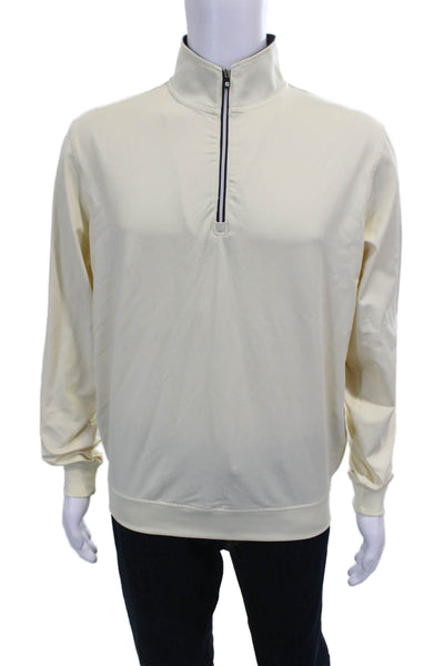 FJ Mens Basic Nylon Zip Mock Neck Hoodie Ivory Size M