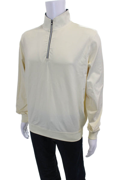 FJ Mens Basic Nylon Zip Mock Neck Hoodie Ivory Size M