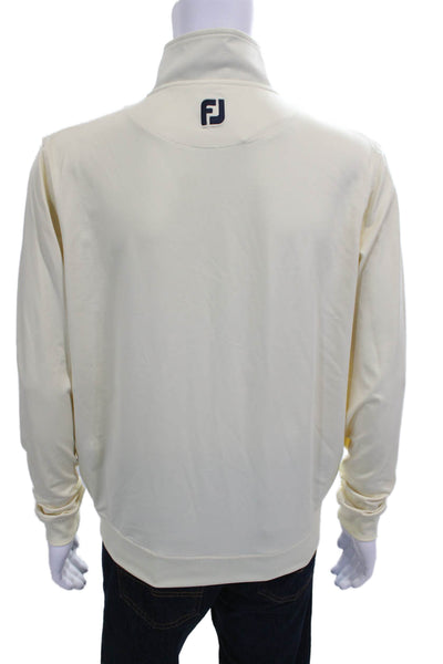 FJ Mens Basic Nylon Zip Mock Neck Hoodie Ivory Size M