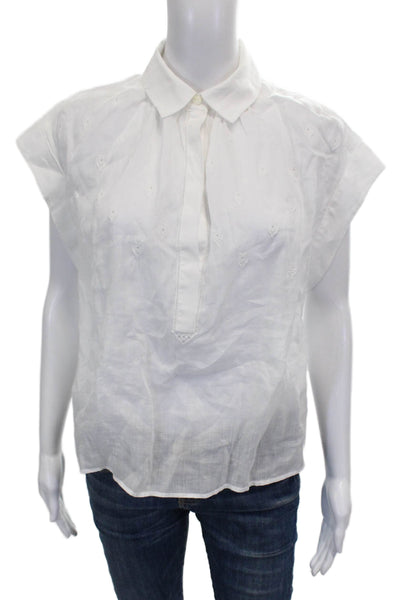 Rag & Bone Womens White Ramie Collared Short Sleeve Basic Blouse Petite Size XS