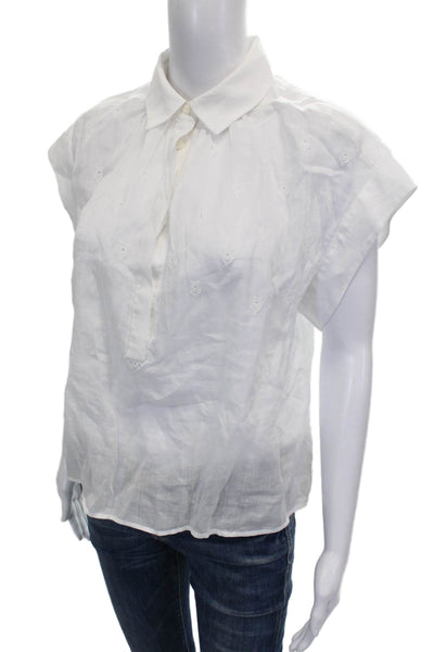 Rag & Bone Womens White Ramie Collared Short Sleeve Basic Blouse Petite Size XS