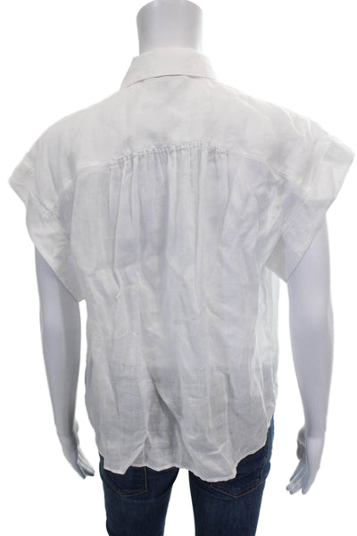 Rag & Bone Womens White Ramie Collared Short Sleeve Basic Blouse Petite Size XS