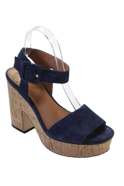 Franco Sarto Womens Suede Franny Platform Sandal Heels Navy Blue Size 7.5 Medium