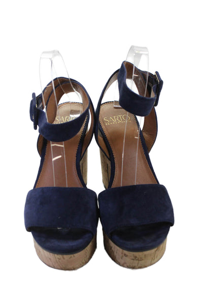 Franco Sarto Womens Suede Franny Platform Sandal Heels Navy Blue Size 7.5 Medium