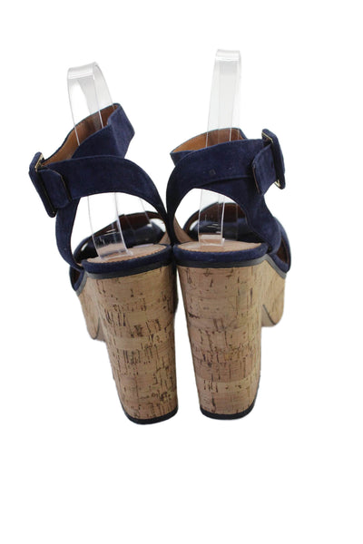Franco Sarto Womens Suede Franny Platform Sandal Heels Navy Blue Size 7.5 Medium