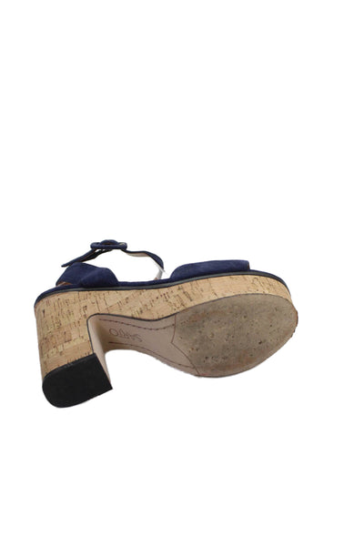 Franco Sarto Womens Suede Franny Platform Sandal Heels Navy Blue Size 7.5 Medium