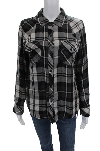 Rails Womens Plaid Tencel Collared Button-Up Long Sleeve Black Size XS