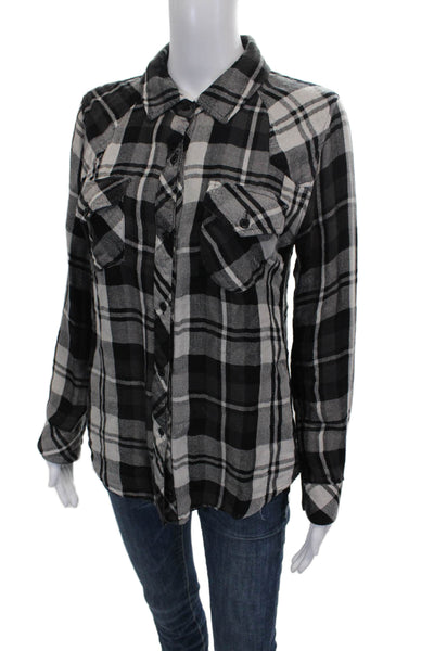 Rails Womens Plaid Tencel Collared Button-Up Long Sleeve Black Size XS