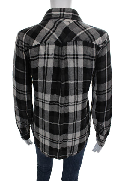 Rails Womens Plaid Tencel Collared Button-Up Long Sleeve Black Size XS