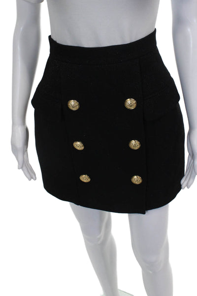 Balmain Womens Mini Skirt Black Virgin Wool Zip Size 40