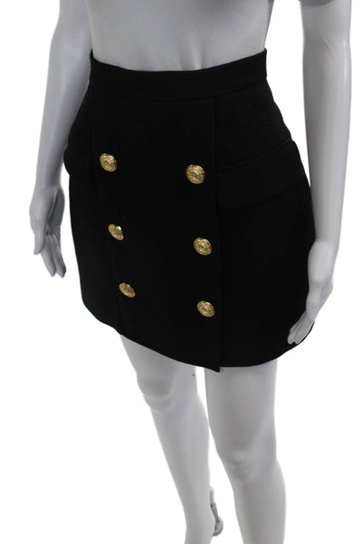 Balmain Womens Mini Skirt Black Virgin Wool Zip Size 40