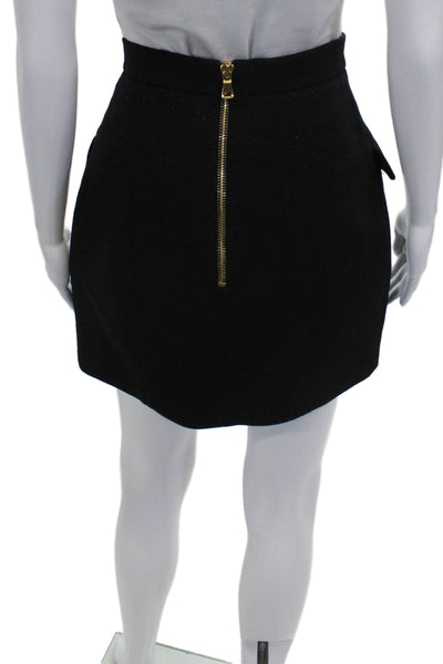Balmain Womens Mini Skirt Black Virgin Wool Zip Size 40