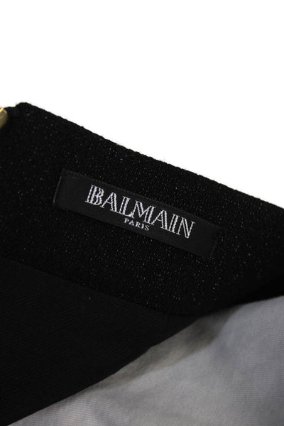 Balmain Womens Mini Skirt Black Virgin Wool Zip Size 40