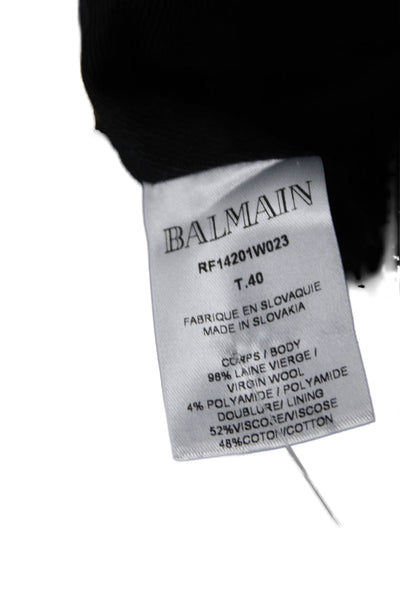 Balmain Womens Mini Skirt Black Virgin Wool Zip Size 40