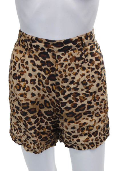 Vitamin A Women Beige Animal Print Cotton Blend Pull On Shorts Size M