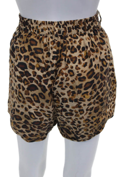 Vitamin A Women Beige Animal Print Cotton Blend Pull On Shorts Size M