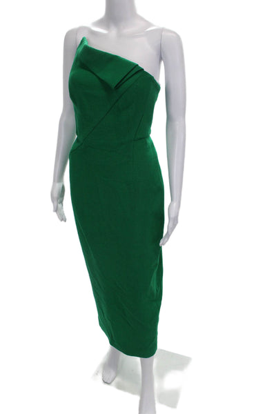 Roland Mouret Womens Pencil Dress Green Wool One Shoulder Full Length Size 6