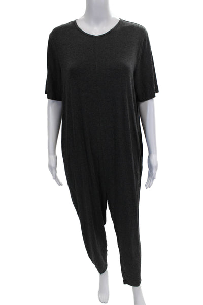 Hatch Womens Jumpsuit Gray Rayon Short Sleeve Round Neck Zip Size 2