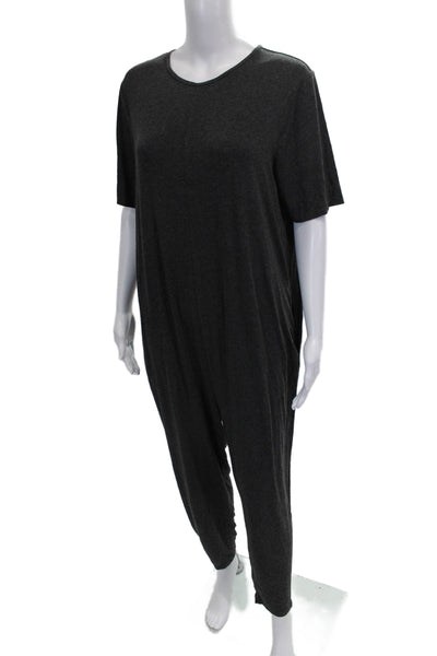 Hatch Womens Jumpsuit Gray Rayon Short Sleeve Round Neck Zip Size 2