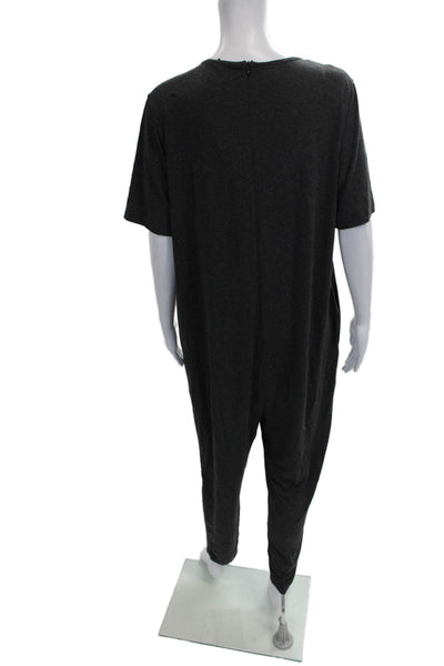 Hatch Womens Jumpsuit Gray Rayon Short Sleeve Round Neck Zip Size 2