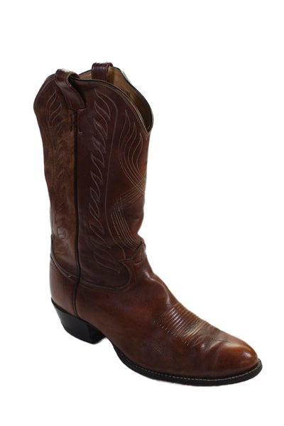 Tony Lama Mens Leather Pull On Mid Calf Cowboy Boots Brown Size 12 D