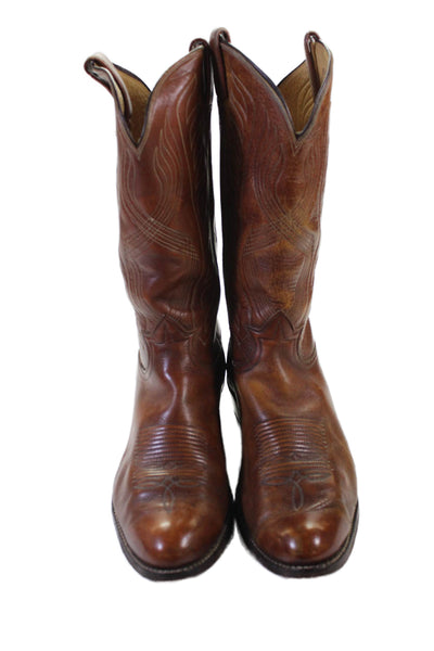 Tony Lama Mens Leather Pull On Mid Calf Cowboy Boots Brown Size 12 D