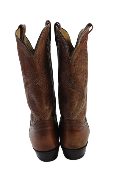 Tony Lama Mens Leather Pull On Mid Calf Cowboy Boots Brown Size 12 D