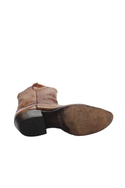 Tony Lama Mens Leather Pull On Mid Calf Cowboy Boots Brown Size 12 D