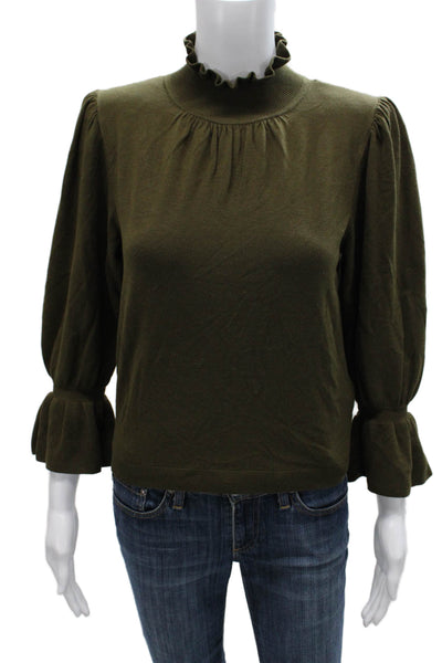 Ba&Sh Womens Pullover Sweater Mock Neck 3/4 Sleeve Green Size 2