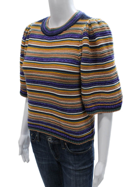 Ba&Sh Women Sweater Multicolor Striped Cotton 3/4 Sleeve Size 2