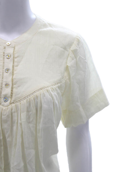 Mother Womens Basic Henley Button Cotton Blouse Short Sleeve Ivory Size S