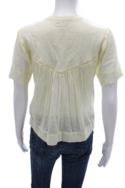 Mother Womens Basic Henley Button Cotton Blouse Short Sleeve Ivory Size S