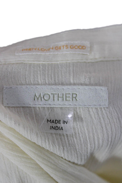 Mother Womens Basic Henley Button Cotton Blouse Short Sleeve Ivory Size S