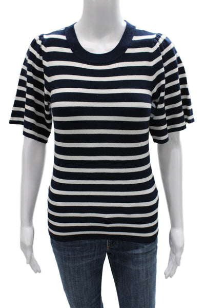 Minnie Rose Womens Striped Viscose Pullover Sweater Blue Size XS