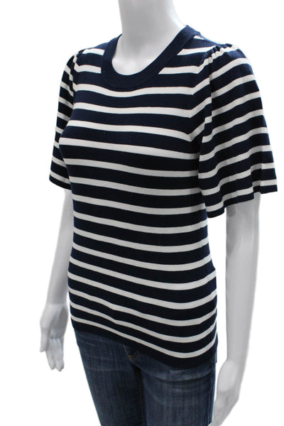 Minnie Rose Womens Striped Viscose Pullover Sweater Blue Size XS