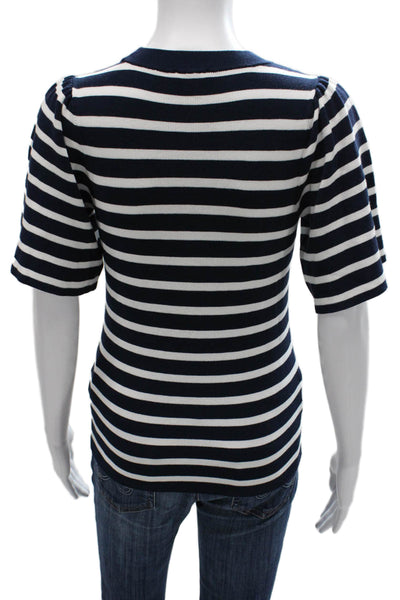 Minnie Rose Womens Striped Viscose Pullover Sweater Blue Size XS