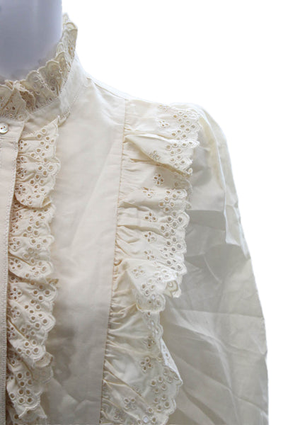 The Westside Women Blouse Ivory Silk High Neck Long Sleeve Button Size XS