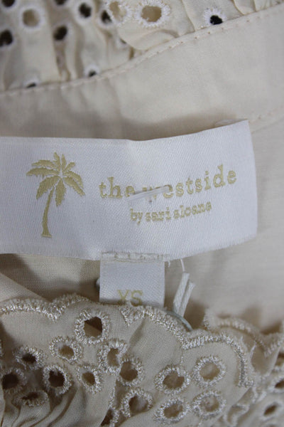 The Westside Women Blouse Ivory Silk High Neck Long Sleeve Button Size XS