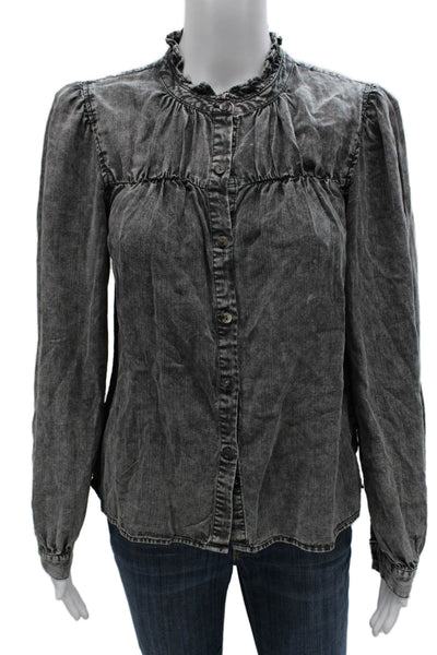 Rails Women Basic Gray Lyocell High Neck Long Sleeve Blouse Size S