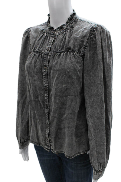 Rails Women Basic Gray Lyocell High Neck Long Sleeve Blouse Size S