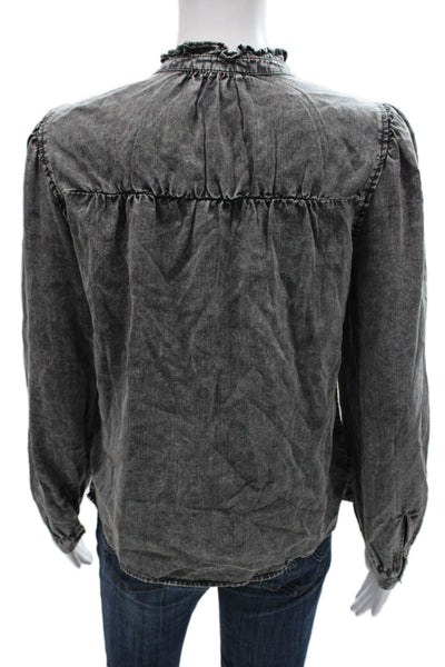 Rails Women Basic Gray Lyocell High Neck Long Sleeve Blouse Size S